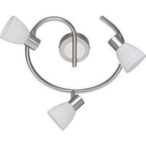 Dimmbarer Trio LED-Spot Caprico, 3-flammig, Nickel matt mit weißen Glaslampen.