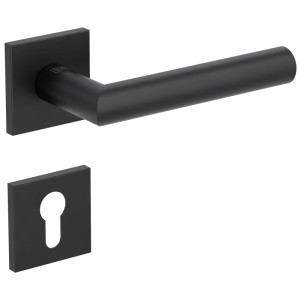 Schwarze Rosettengarnitur Venus PZ für Innentüren. Moderner Türdrücker mit quadratischer Rosette und Schlüsselrosette.