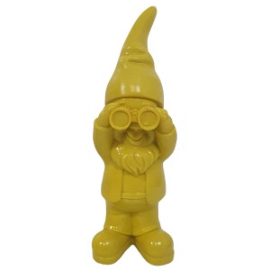 Gelber Deko-Zwerg mit Fernglas, 38 cm, für die Gartendekoration.