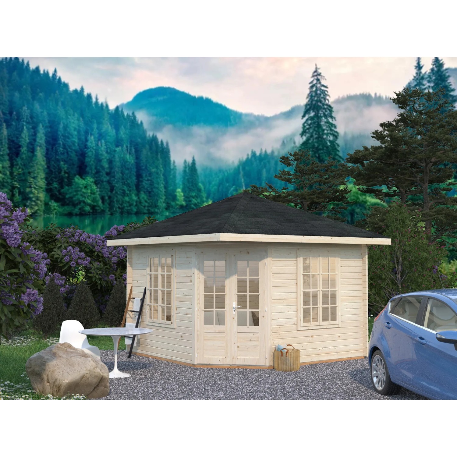 Palmako Holz-Pavillon Melanie, 330x330 cm, klar imprägniert mit Fußboden. Gartenlaube aus Fichtenholz.