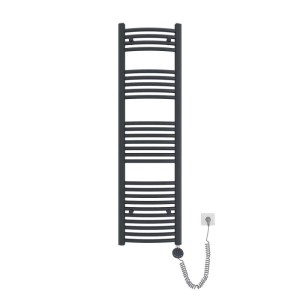 Emke elektrischer Badheizkörper, gebogen, Anthrazit, 140x40cm, mit Thermostat und Heizstab. Ideal als Handtuchtrockner.