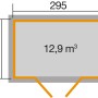 Grundriss Weka Gartenhaus Grau, Pultdach, 295x209 cm, Volumen 12,9 m³.
