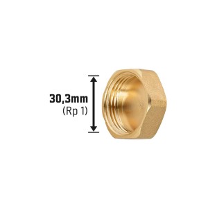 Messing Gewindekappe 30,3 mm (Rp 1) für Rohre in Heizungs- und Wasserinstallationen.