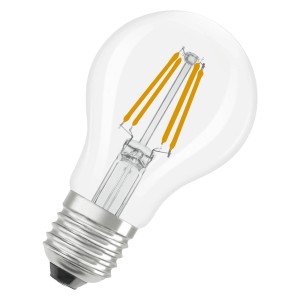 Osram E27 LED-Lampe, Glühlampenform, 3,4W, klar, 2er-Pack. LED Leuchtmittel für E27 Fassung.