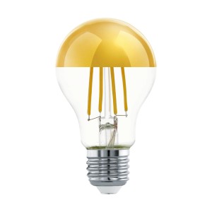 Eglo E27 LED Leuchtmittel in Globeform, 7,3 W, mit goldfarbener Spitze für warmweißes Licht.
