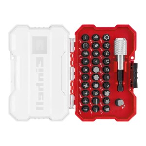 Einhell Bit-Set 30-teilig im XS-Case mit Gürtelclip, verschiedene Schraubenzieher-Bits und Adapter.