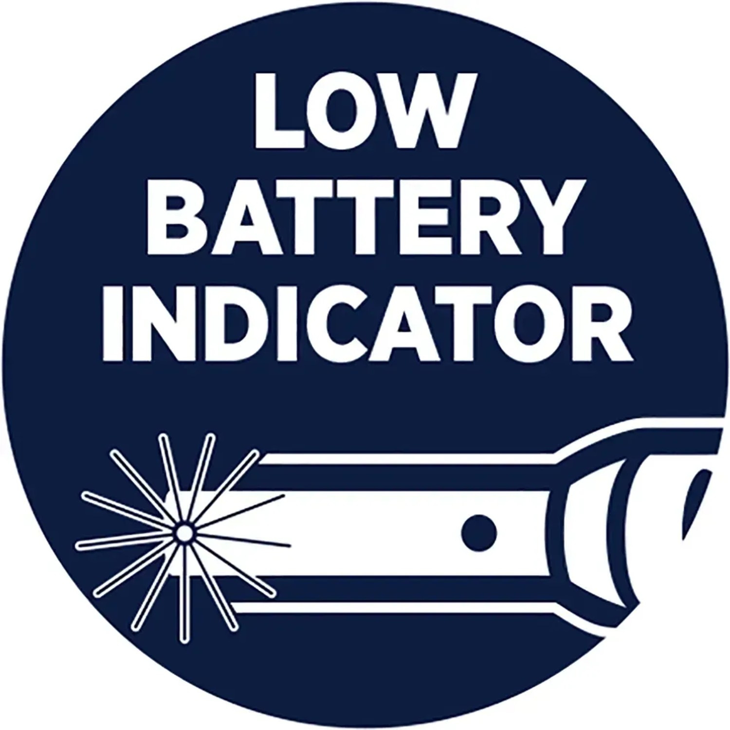 Symbol: Varta Akku-LED-Taschenlampe mit Anzeige für niedrigen Batteriestand.