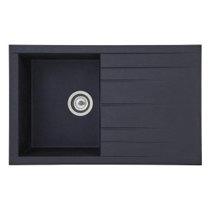 Respekta Einbauspüle Mineralite Houston, 80x50 cm, Schwarz. Granitspüle mit Abtropffläche.