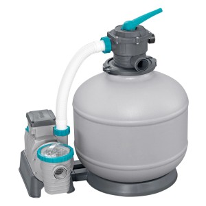 Bestway Sandfilteranlage mit grauem Filtertank, Pumpe und 6-Wege-Ventil. Für kristallklares Poolwasser.