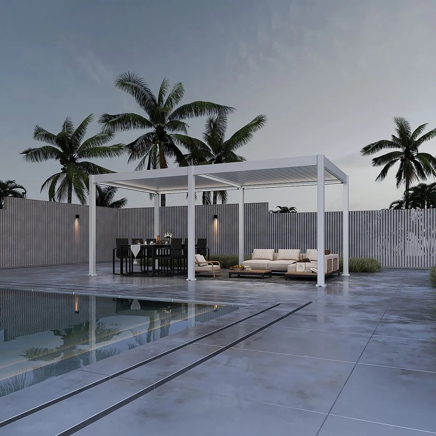 Weide E-Deluxe | elektrische Pergola mit LED | Voll Aluminium | 3 x 6 M | motorisiertes Lamellendach weiß_4