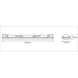 Technische Zeichnung Ledvance LED-Feuchtraumleuchte Submarine, Maße: 7,5x10,5x65,1cm, Kaltweiß