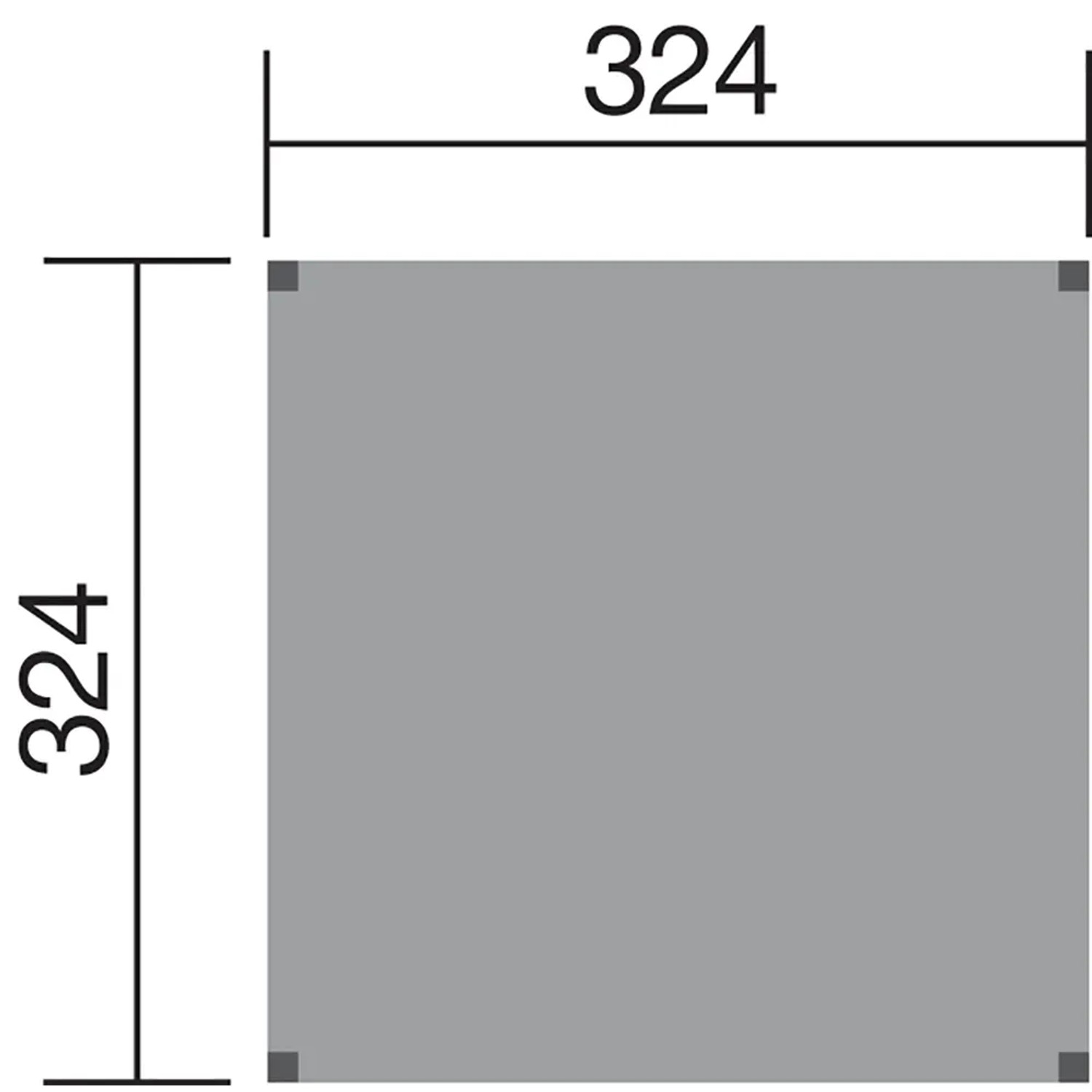 Skizze der Weka Gartenoase 235: Quadratischer Grundriss mit Maßen 324x324 cm.
