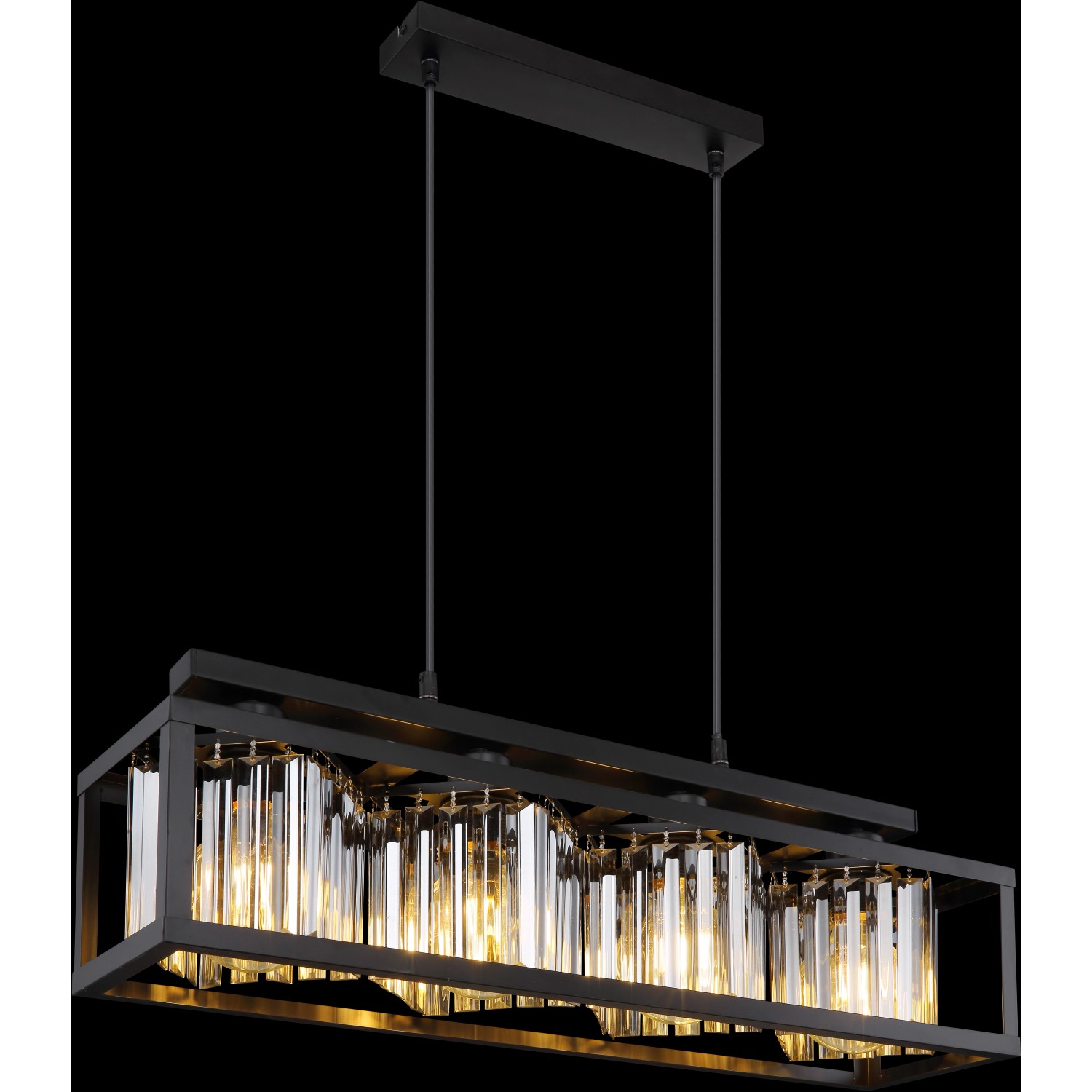 Globo Pendelleuchte Mathilde, 4-flammig, schwarz matt mit rauchfarbenen Glaskristallen.