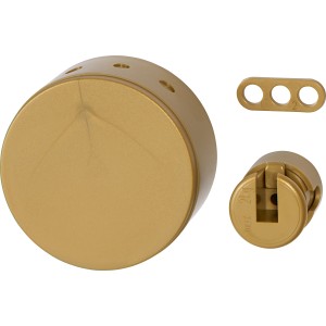 Goldenes Verteilerbaldachin-Set (Ø 70 mm) für Lampeninstallation mit Zugentlastung.