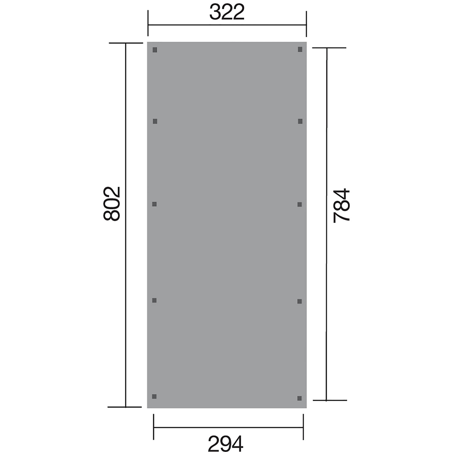 Skizze des Weka Flachdach Einzelcarports 617 Gr. 3, zeigt Maße und Pfostenpositionen.