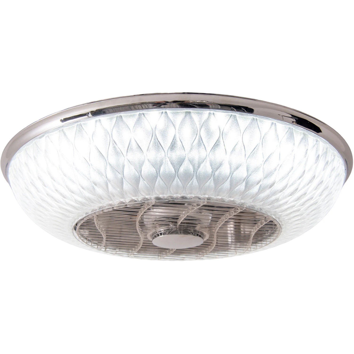 Näve LED-Deckenleuchte Viento mit Ventilator, runde Form, silberfarben.