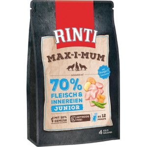 Rinti Max-I-Mum Junior Trockenfutter für Welpen, mit Fleisch & Innereien, 4kg.