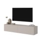 Selsey Veldio TV-Hängeboard 140 cm in Greige mit geriffelter Lamellenfront, matt, unter TV.