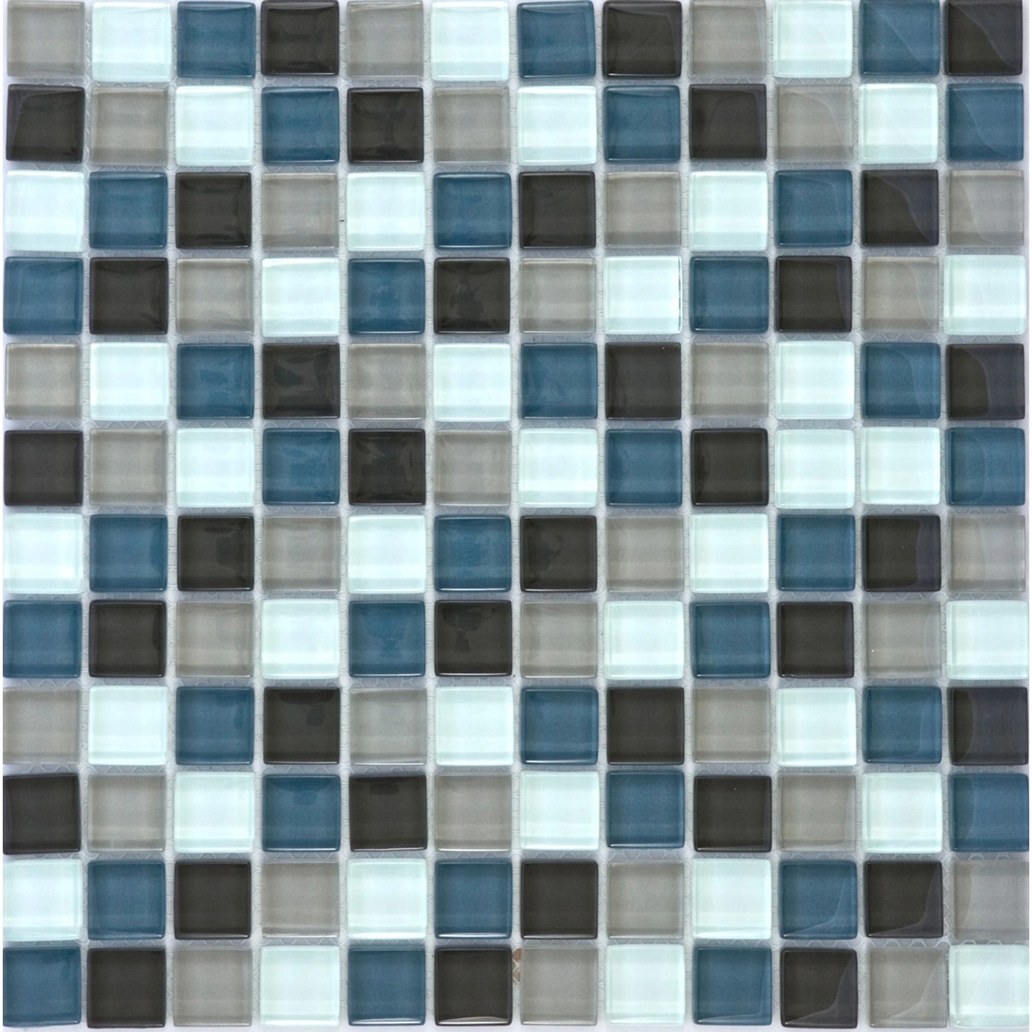 Mosaikmatte aus Glas in Grau, Blau und Weiß, 30x30 cm. Ideal für Bad und Küche.