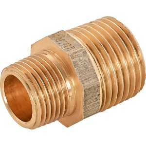 Gewinde-Reduziernippel aus Rotguss, 16,7 mm (R 3/8) x 21 mm (R 1/2) für Gewindefittings.