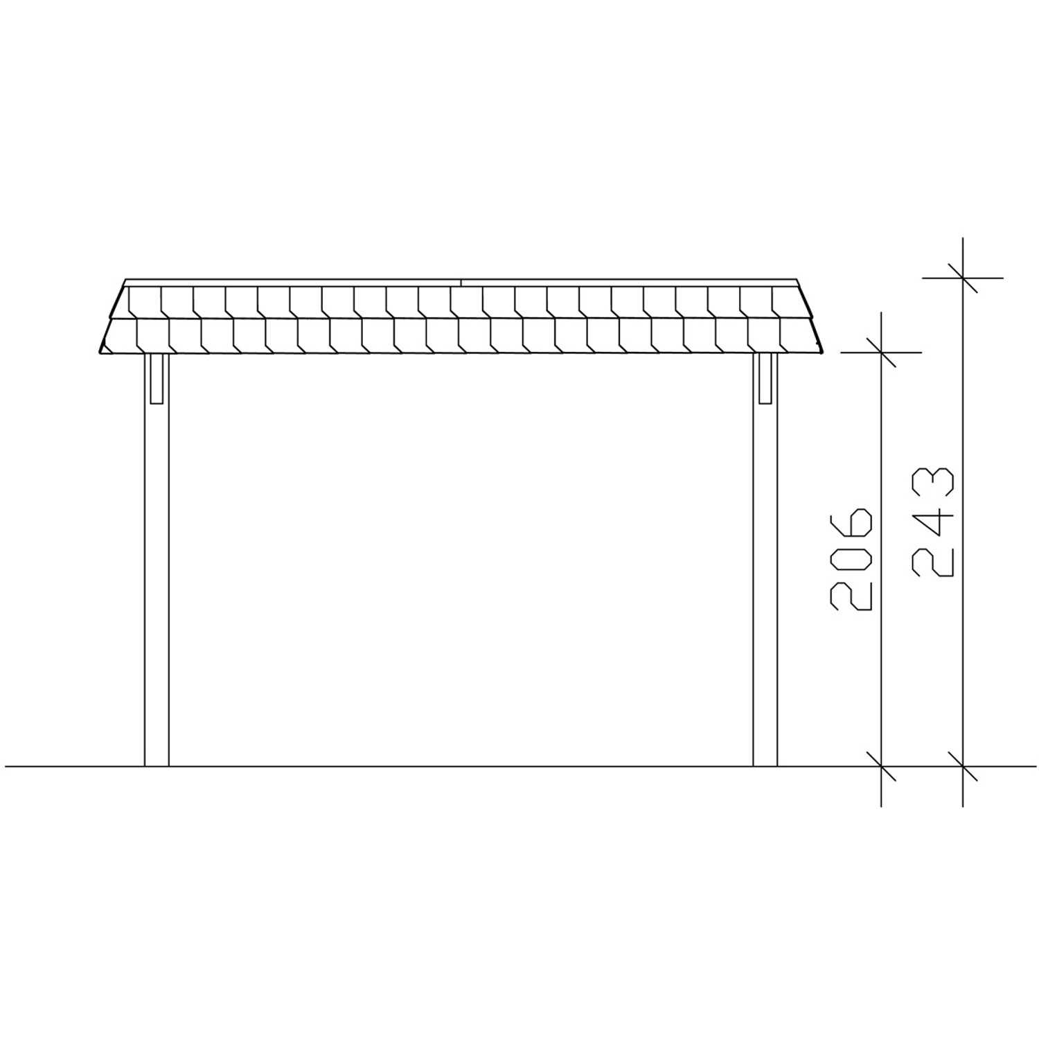 Technische Zeichnung: Skan Holz Carport Wendland, Natur, mit Maßen 206/243 cm.
