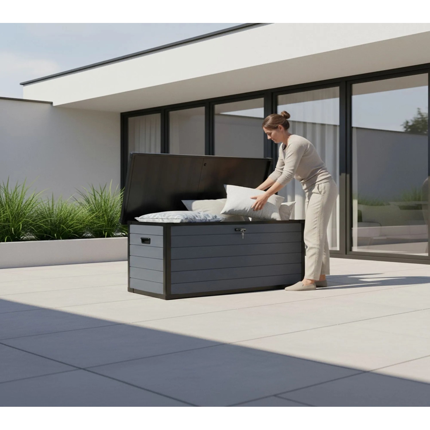 Westmann Gartenbox XXL Silva Kunststoff 74 cm x 150 cm x 66 cm Anthrazit 570 l kaufen bei OBI