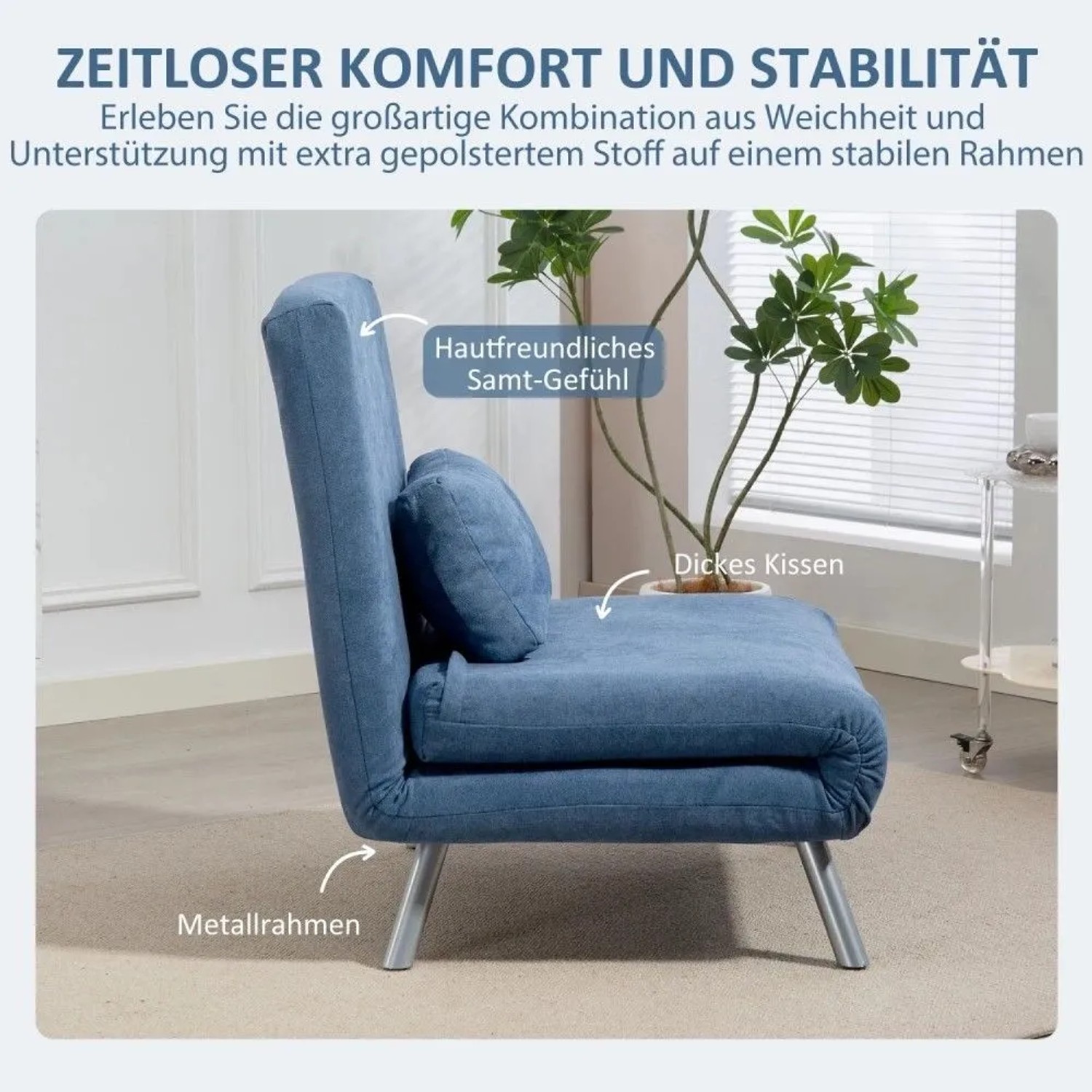 HOMCOM Schlafsessel 2-in-1 Klappbar Schlafsofa mit Bettfunktion Relaxsessel Blau kaufen bei OBI