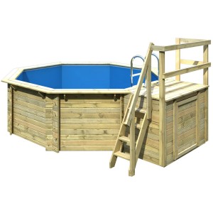 Karibu Holzpool Set mit Sonnenterrasse und Leiter. Kesseldruckimprägniertes Holz.