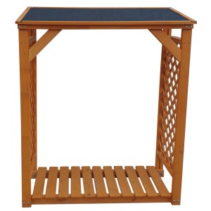 Kaminholzregal Speyer aus Kiefernholz, honigbraun, mit Dachpappe gedeckt.