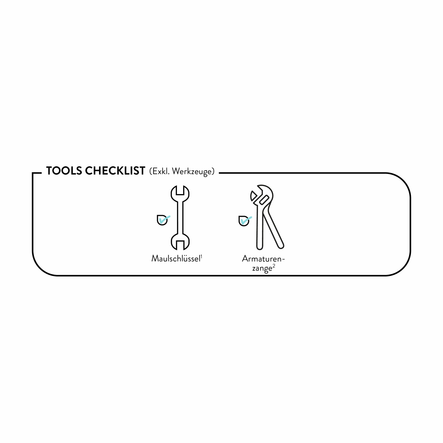 Symbolische Darstellung: Maulschlüssel und Armaturenzange für die Installation der Duscharmatur.
