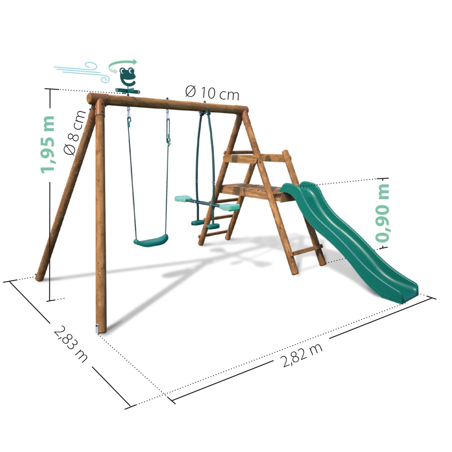 Soulet Holzschaukel Menthe mit Rutsche und zwei Schaukelsitzen für Kinder.