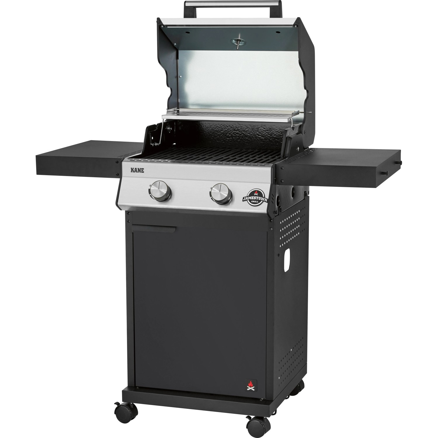 Jamestown 2-Brenner Gasgrill Kane mit einklappbaren Seitentischen und Thermometer.