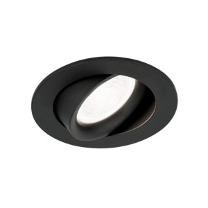 Runder, schwarzer Aluminium Einbaustrahler GU10, schwenkbar, Ø 9cm. Für gezieltes Licht.