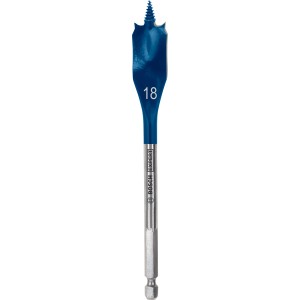 Bosch Expert Selfcut Flachfräsbohrer, Ø 18 mm, für Holz. Blauer Bohrkopf mit Zentrierspitze.