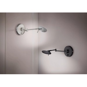 Trio LED Wandleuchte Kazan, schwarz matt und silber, schwenkbar und dimmbar.