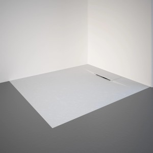 Rechteckige, extraflache Schulte Duschwanne ExpressPlus, 100x90 cm, in Weiß mit Steinoptik.