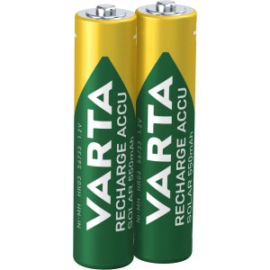 Zwei Varta Recharge Akkus Solar Micro (AAA) 550 mAh für Solarleuchten.
