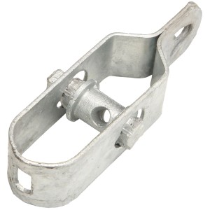 Metallischer, feuerverzinkter Drahtspanner für Zäune. Robustes Zubehör zum Spannen von Drähten.