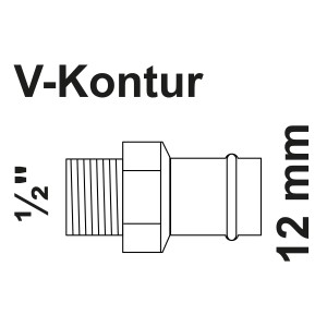 Abbildung eines RG-Übergangsnippels 12 mm x 21 mm (1/2 AG) von Kirchhoff, Pressfitting.