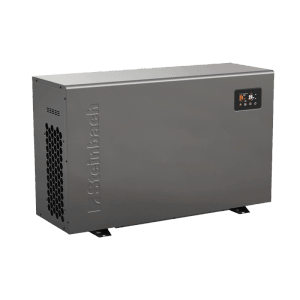 Steinbach Silent 5 Pool Wärmepumpe, Heizleistung 5000W, für Pools bis 25000 l. Graues Gehäuse mit Display.