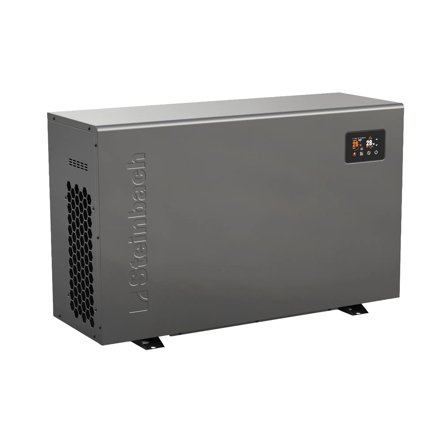 Steinbach Silent 5 Pool Wärmepumpe, Heizleistung 5000W, für Pools bis 25000 l. Graues Gehäuse mit Display.