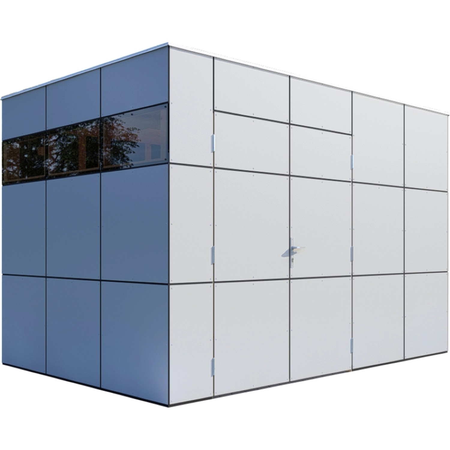 Modernes, anthrazit-graues Bertilo Gartenhaus HPL 2 (228x345cm) aus Holz mit Flachdach.