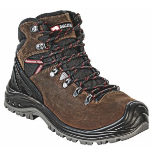 Brauner Bullstar Sicherheitstiefel Techno-X S3S, Größe 39, aus Leder mit schwarzer Sohle und Schnürsenkeln.