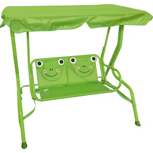 Grüne Hollywoodschaukel Abrigo für Kinder mit Frosch-Design und Sonnendach.