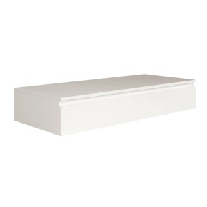Weißer Selsey Bemmi Wand-Schminktisch 120 cm mit 2 Schubladen. Mattes, modernes, platzsparendes Design.