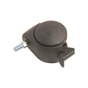 Doppelrolle Ø 50 mm mit Gewinde, Feststeller und schwarzem Kunststoffgehäuse. Traglast 30 kg.