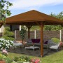 Holz-Pavillon Cannes 3, Nussbaum lasiert, 424x424 cm. Gartenlaube mit robustem Leimholz und idealem Wetterschutz.