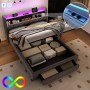 okwish Polsterbett mit Bettkasten LED-Licht Kinderzimmer mit Matratze 140x200cm Grau_6