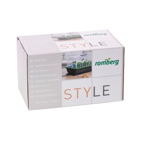 Verpackung der Romberg Heizmatte Style für Pflanzenanzucht, 40x15cm, 14 Watt.