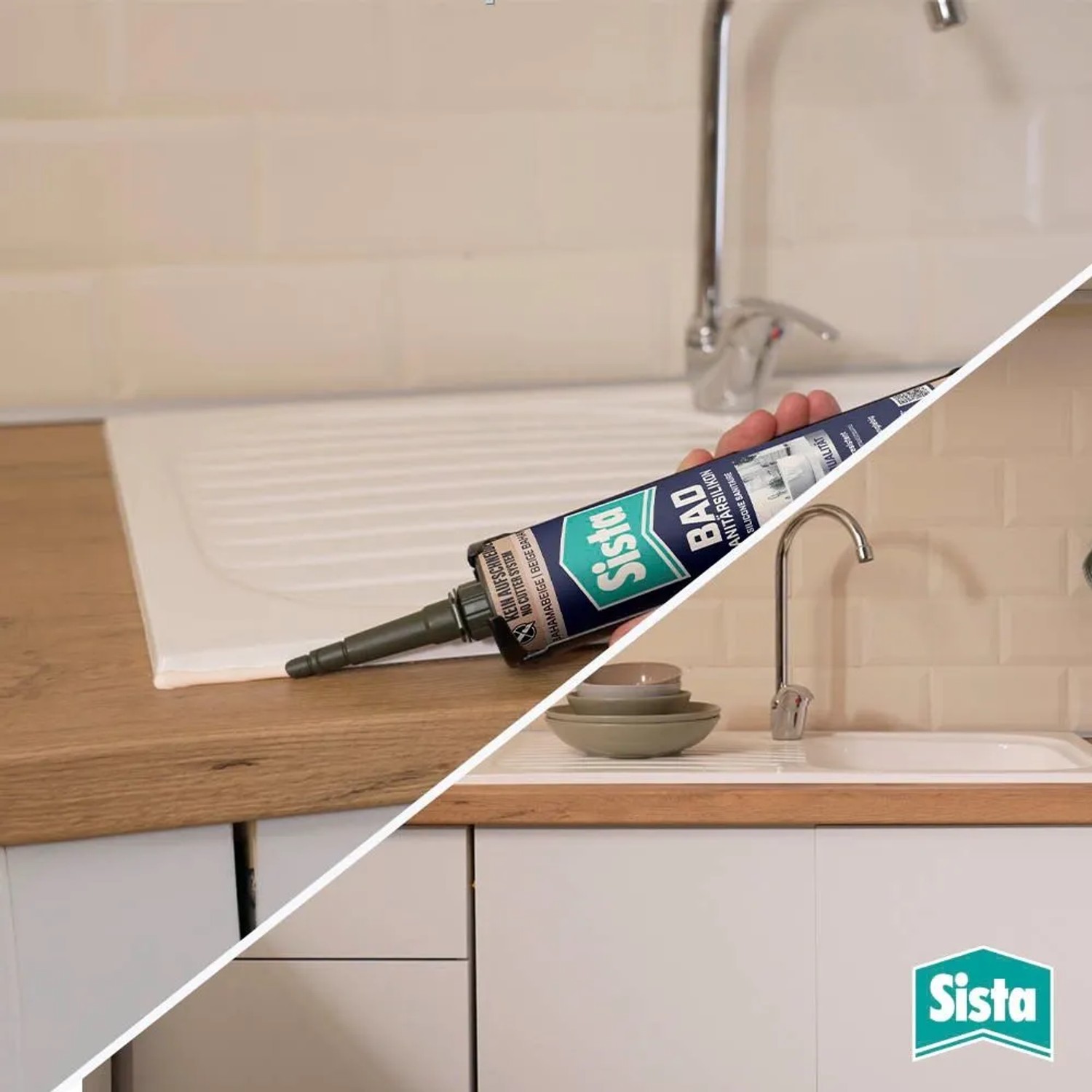 Sista Sanitär-Silikon Beige 280ml Kartusche für Bad und Küche.